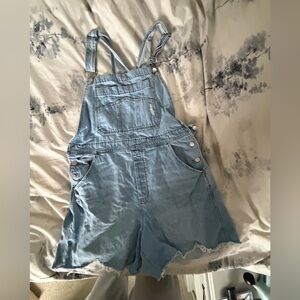 GAP Large Tall Light Blue Denim Overalls with Silver Hardware Accent LT